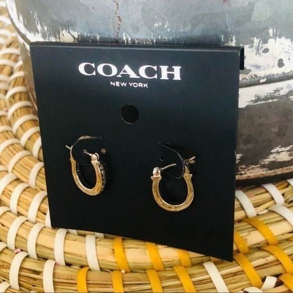 Coach Gold Hoop Studded Earrings NWT - Picture 6 of 6